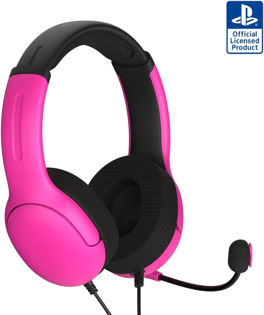 PDP AIRLITE Wired Stereo Gaming Headset. Officially Licensed Sony PlayStation 5. PS5/PS4/PS3/PC. Lightweight Durable Headphones. 3.5mm Audio Jack. Noise-canceling Flip-to-Mute Mic. Nebula Pink