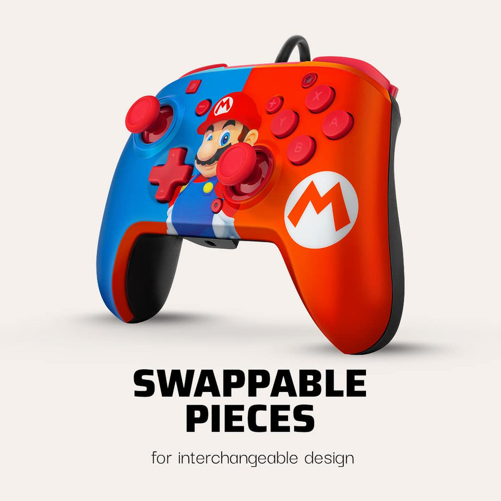 PDP REMATCH Enhanced Wired Power Nintendo Switch Pro Controller. Officially Licensed Switch Lite/OLED Compatible Gamepad. Customizable Programmable Buttons. Super Mario Power Pose (Red & Blue)