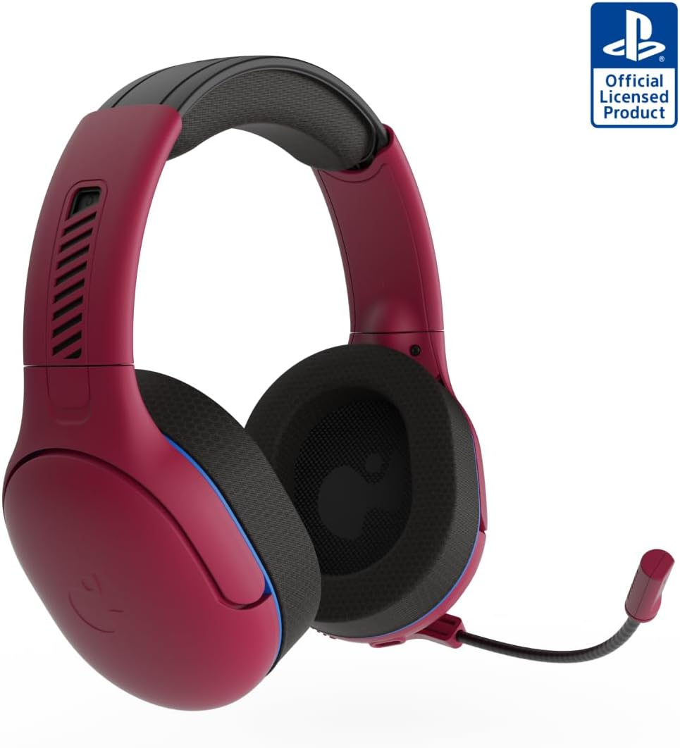 PDP AIRLITE Pro Wireless Stereo Gaming Headset. Officially Licensed by Sony PlayStation 5. PS5/PS4/PS3/PC. Lightweight Durable 40 Foot Connection. Noise-canceling Flip-to-Mute Mic. Cosmic Red