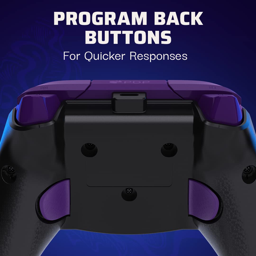 PDP Rematch Enhanced Wired Gaming Controller for Xbox Series X|S & Xbox One | Licensed for Xbox & PC. 2 Mappable Back Buttons. Adjustable Triggers. Audio Controls. Companion App. Gamepad. Purple Fade