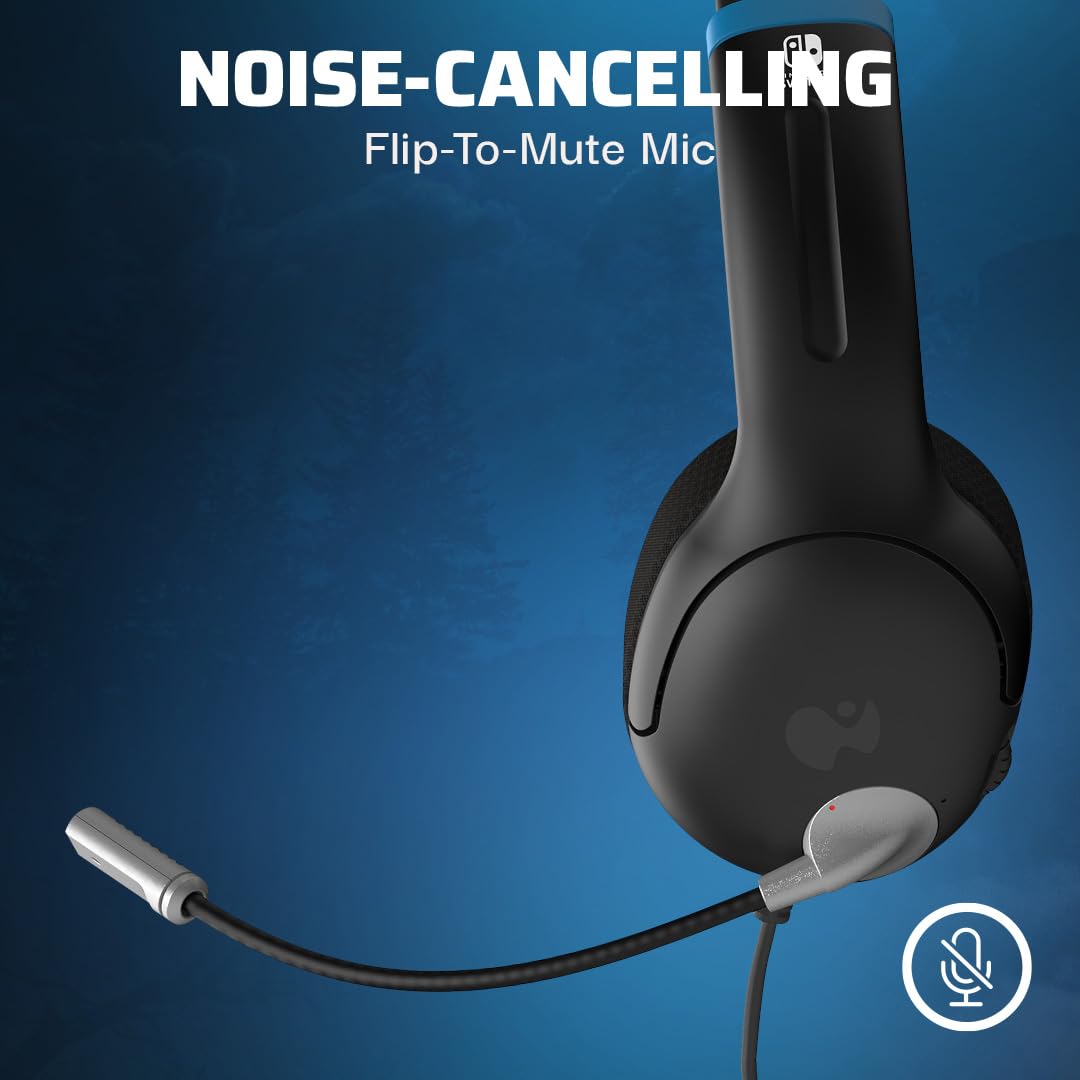 PDP Gaming AIRLITE Stereo Headset with Mic for Nintendo Switch/Lite/OLED - Wired Power Noise Cancelling Microphone. Lightweight. Soft Comfort On Ear Headphones (Moonlight Black/Blue)