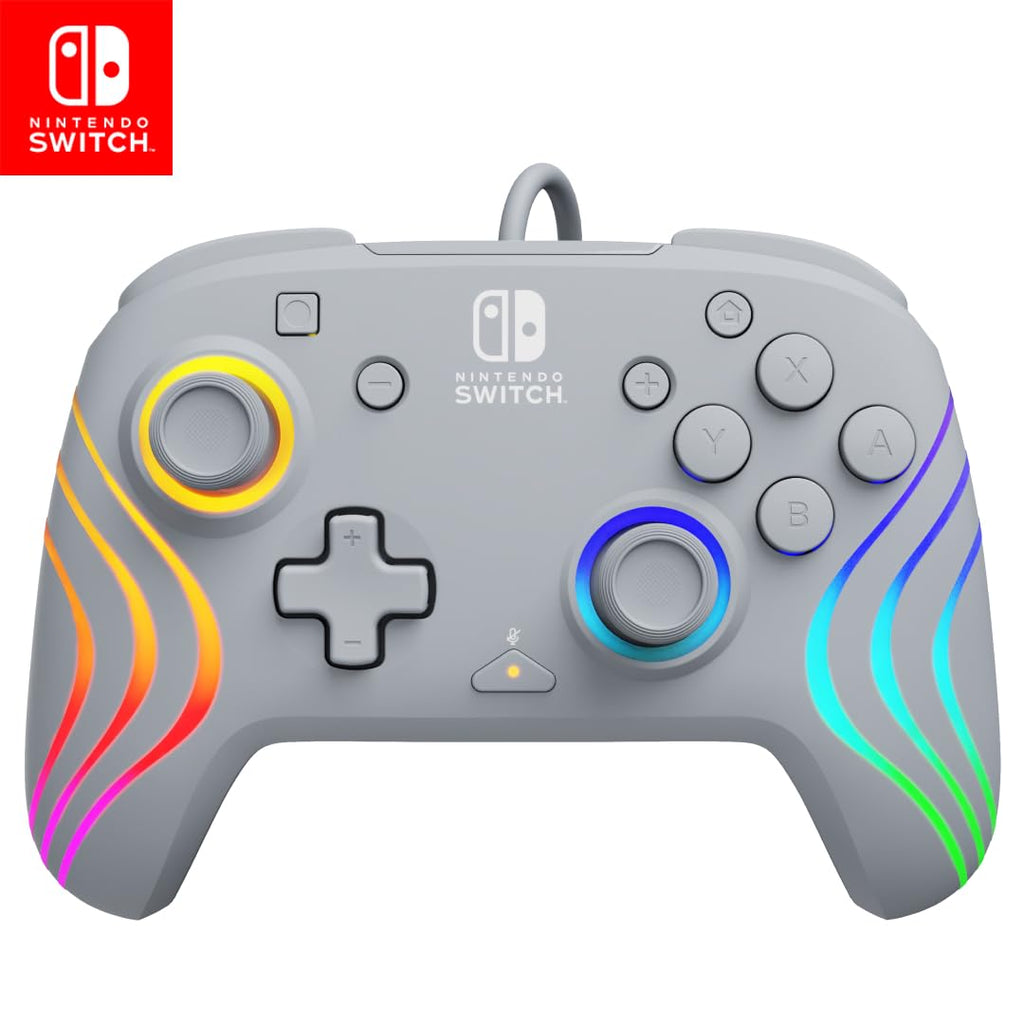 PDP Afterglow Wave Wired RGB Gaming Controller for Nintendo Switch 2. Lite | Also works with Switch OLED. RGB LED Lighting. 2 Mappable Back Buttons. Audio Controls. Headset Jack. Motion Controls. Gray