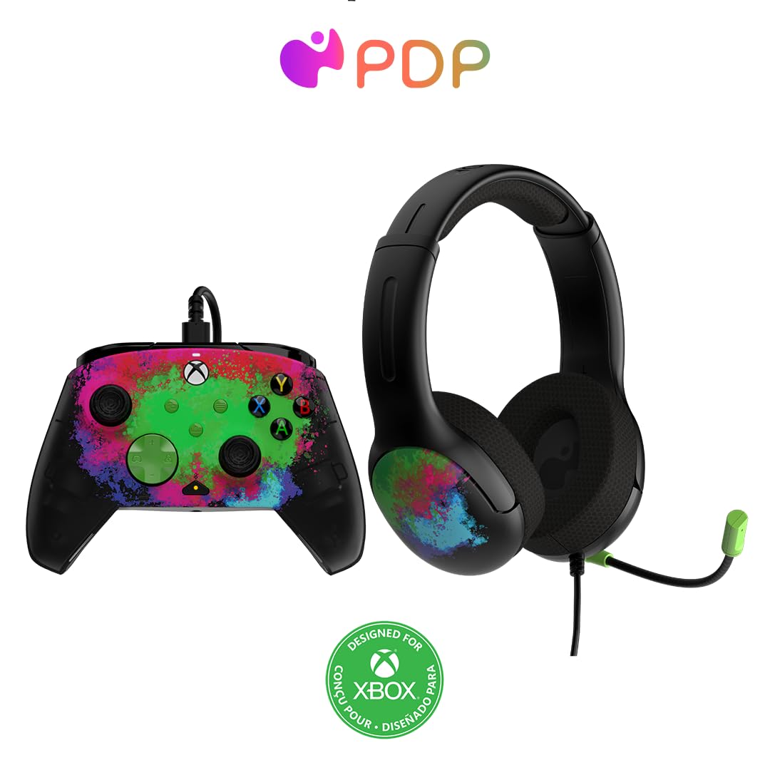PDP Space Dust Bundle Pack: Rematch Glow Advanced Wired Controller & AIRLITE Glow Wired Headset for Xbox Series X|S, Xbox One, & Windows 10/11 PC, Licensed for Xbox