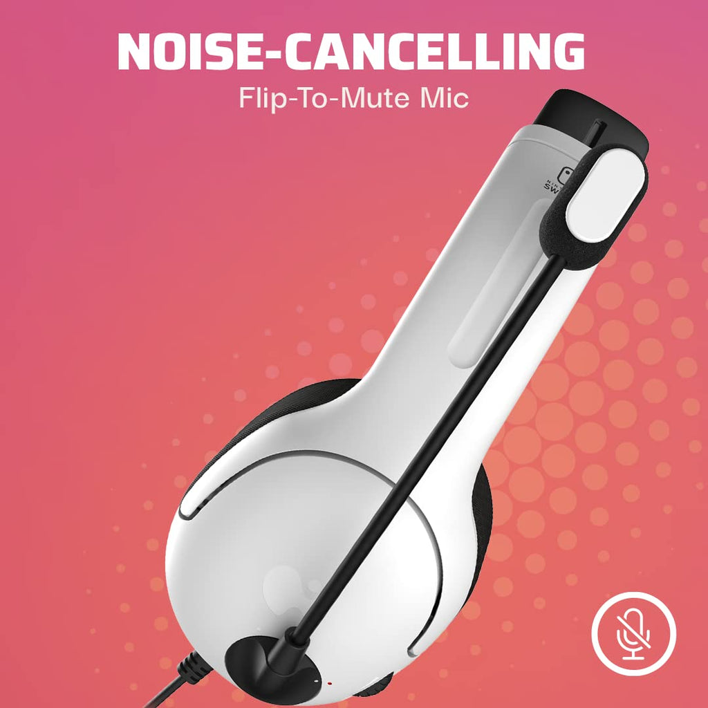 PDP Gaming AIRLITE Stereo Headset with Mic for Nintendo Switch/Switch Lite/OLED - Wired Power Noise Cancelling Microphone. Lightweight. Soft Comfort On Ear Headphones (Black & White)