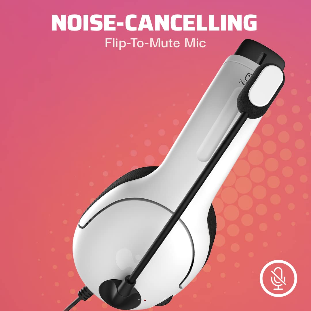 PDP Gaming AIRLITE Stereo Headset with Mic for Nintendo Switch/Switch Lite/OLED - Wired Power Noise Cancelling Microphone. Lightweight. Soft Comfort On Ear Headphones (Black & White)