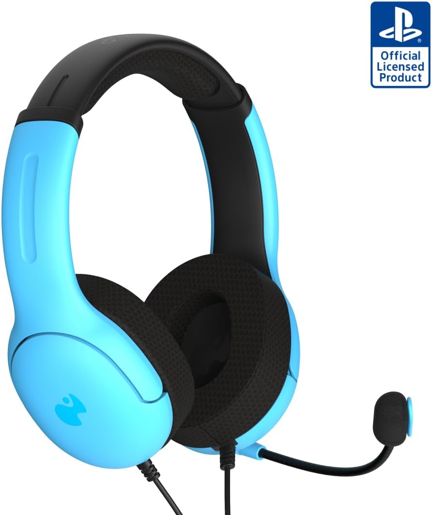 PDP AIRLITE Wired Stereo Gaming Headset. Officially Licensed by Sony PlayStation 5. PS5/PS4/PS3/PC. Lightweight Durable Headphones. 3.5mm Audio Jack. Noise-canceling Flip-to-Mute Mic. Neptune Blue