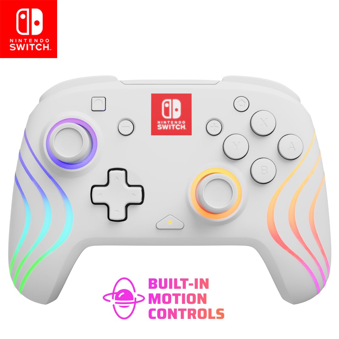 PDP Afterglow Wave Wireless RGB Gaming Controller for Nintendo Switch 2 | Nintendo Switch Lite. OLED. RGB LED Lighting. App Customization. Rechargeable 20-Hr Battery. 2 Mappable Back Buttons. White