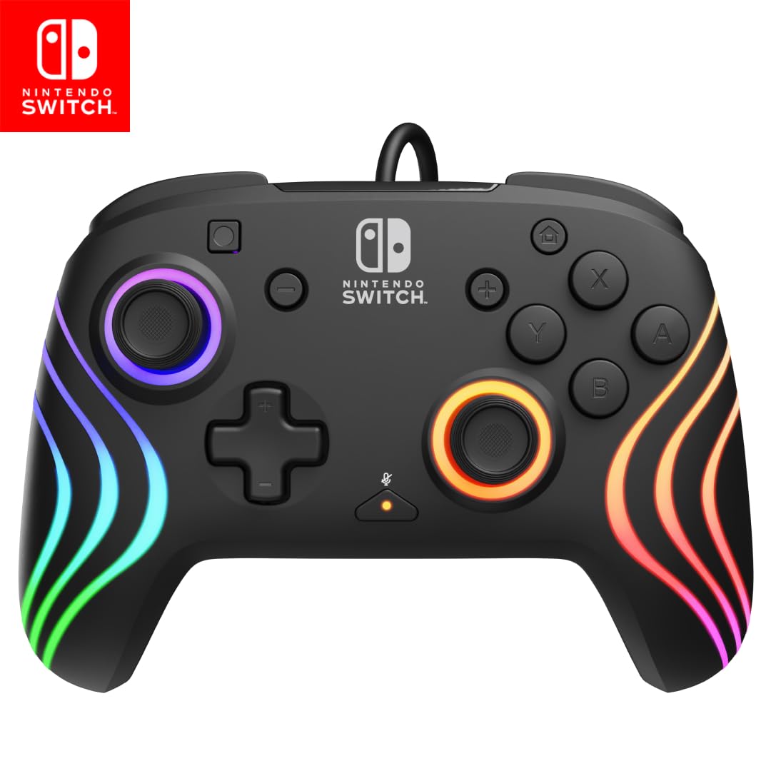 PDP Afterglow Wave Wired RGB Gaming Controller - Officially Licensed for Nintendo Switch. Switch Lite & Switch - OLED Model. Nintendo Switch 2. Customizable Lighting. RGB - Black