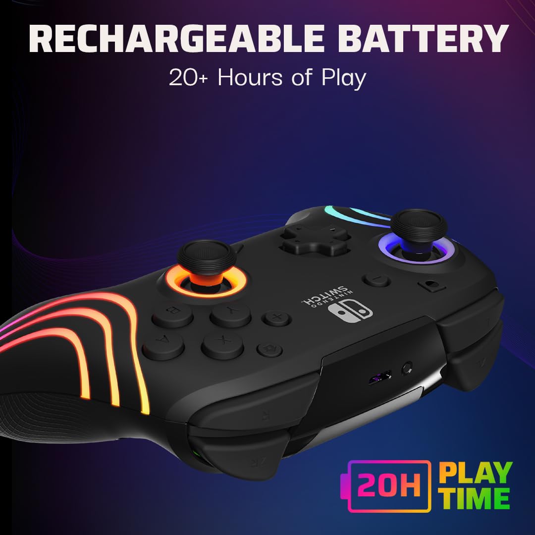 PDP Afterglow Wave Wireless RGB Gaming Controller for Nintendo Switch 2 | Nintendo Switch Lite. OLED. RGB LED Lighting. App Customization. Rechargeable 20-Hr Battery. 2 Mappable Back Buttons. Black