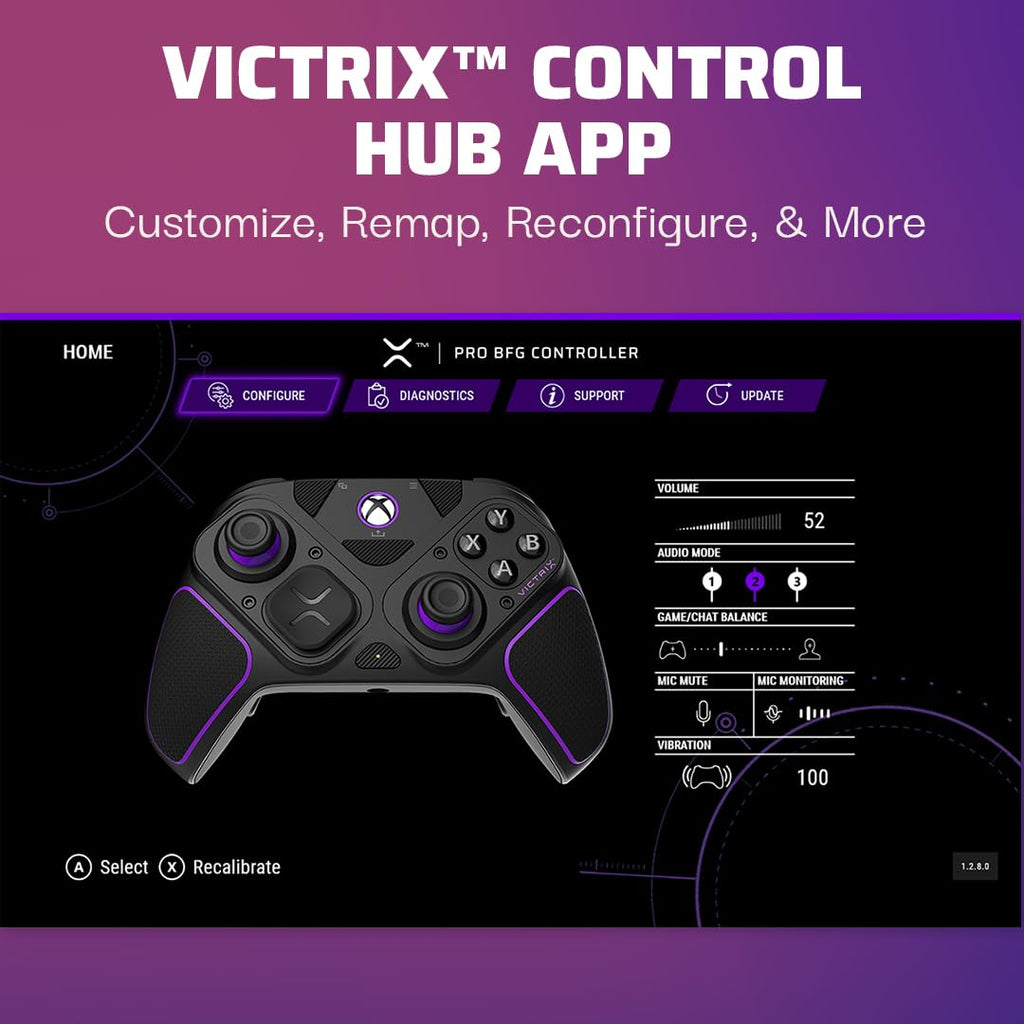 PDP Victrix Pro BFG Wireless Gaming Controller for Xbox Series X|S. Xbox One. Windows 10/11. Modular Gamepad. Dolby Atmos Audio. Remappable Buttons. Customizable Triggers/Paddles/D-Pad. PC App. Black