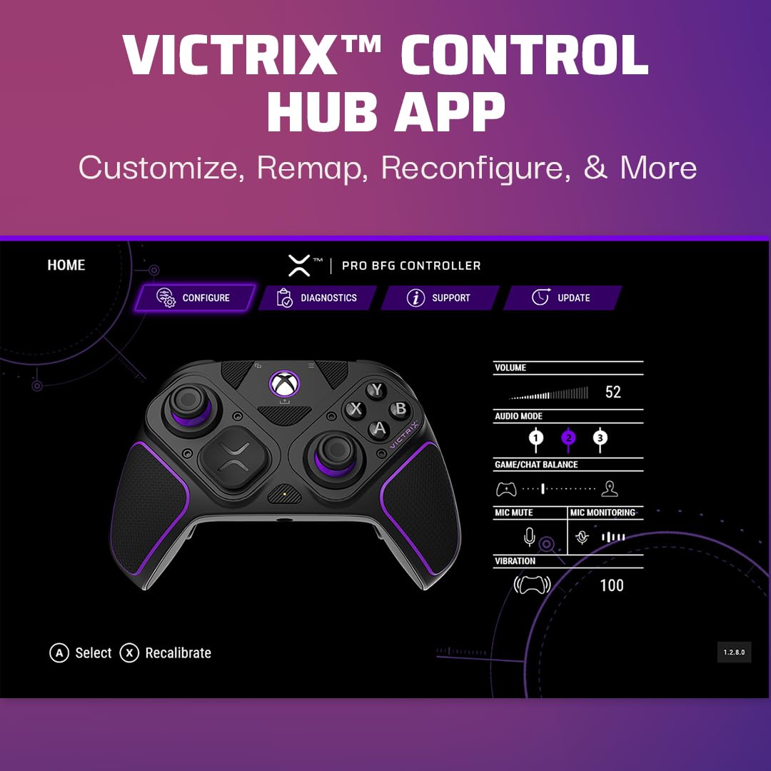 PDP Victrix Pro BFG Wireless Gaming Controller for Xbox Series X|S. Xbox One. Windows 10/11. Modular Gamepad. Dolby Atmos Audio. Remappable Buttons. Customizable Triggers/Paddles/D-Pad. PC App. Black