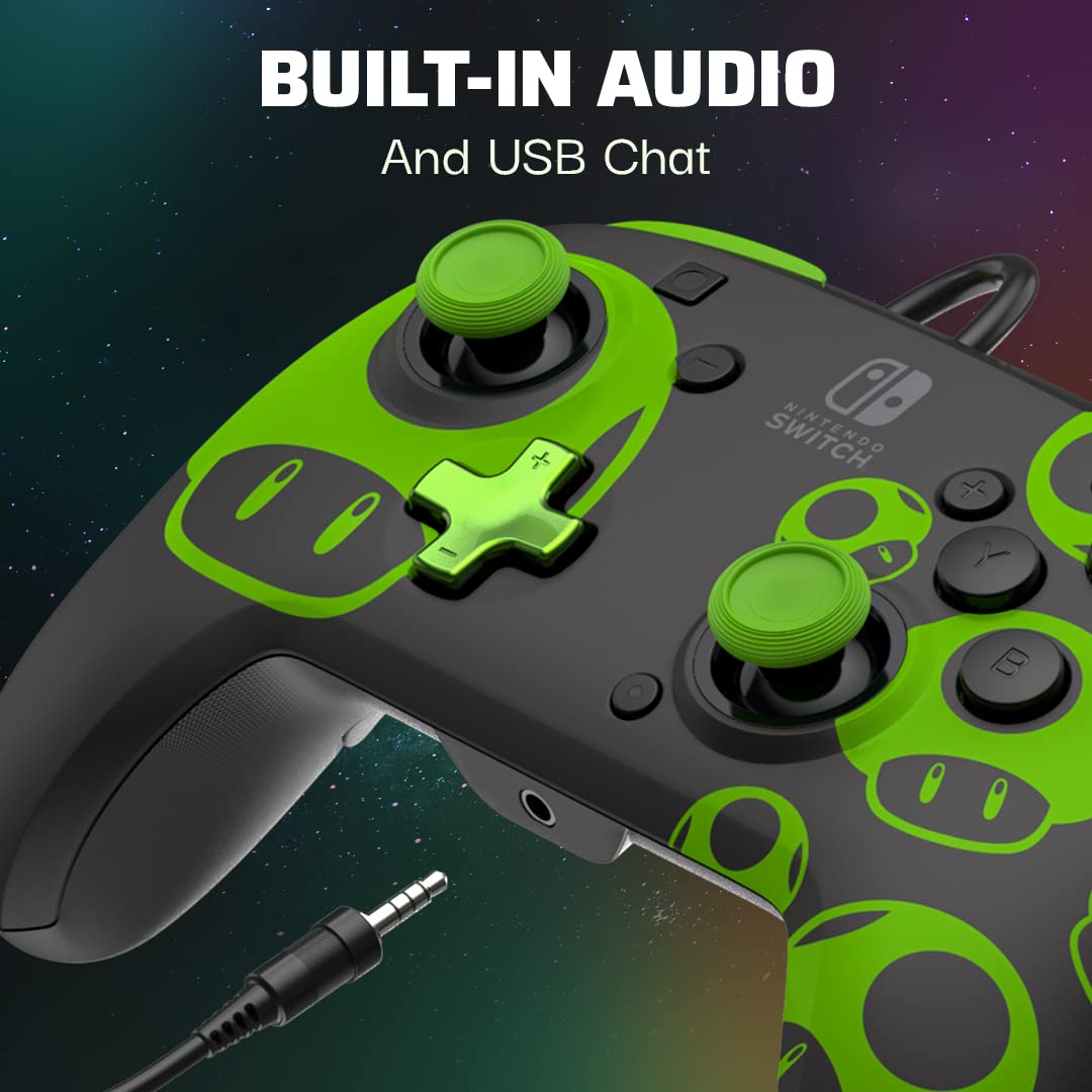 PDP Rematch Wired Gaming Controller: 1-Up Mushroom, Nintendo Switch 2, Lite | Switch Licensed, OLED, Glow-in-the-Dark Design, Audio Controls, 2 Mappable Back Buttons, Gamepad, Super Mario 1-Up Mushroom