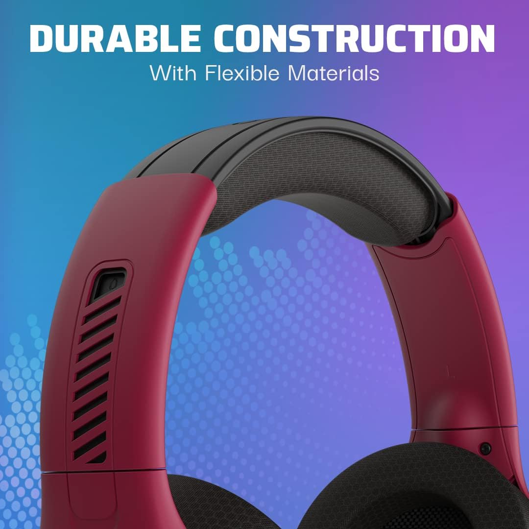 PDP AIRLITE Pro Wireless Stereo Gaming Headset. Officially Licensed by Sony PlayStation 5. PS5/PS4/PS3/PC. Lightweight Durable 40 Foot Connection. Noise-canceling Flip-to-Mute Mic. Cosmic Red