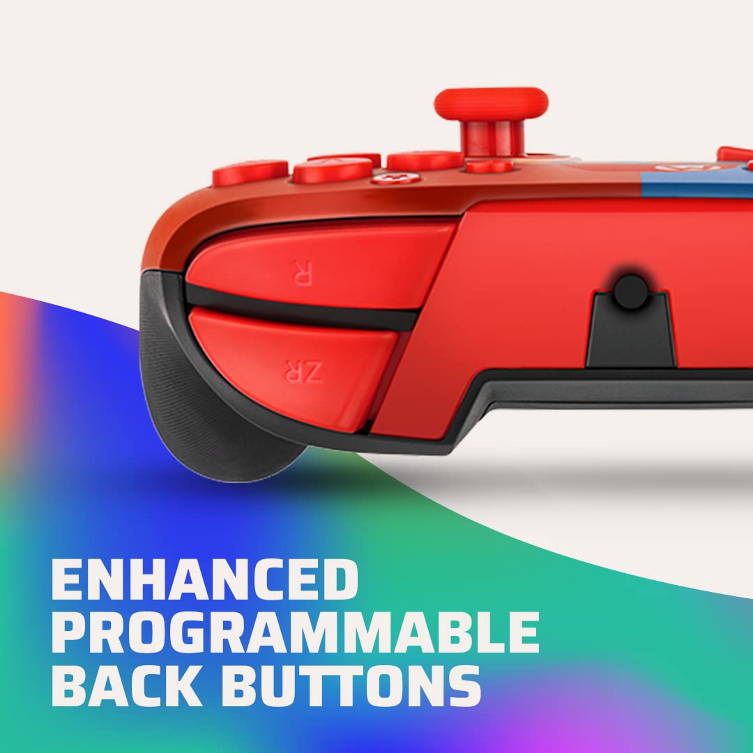 PDP REMATCH Enhanced Wired Power Nintendo Switch Pro Controller. Officially Licensed Switch Lite/OLED Compatible Gamepad. Customizable Programmable Buttons. Super Mario Power Pose (Red & Blue)