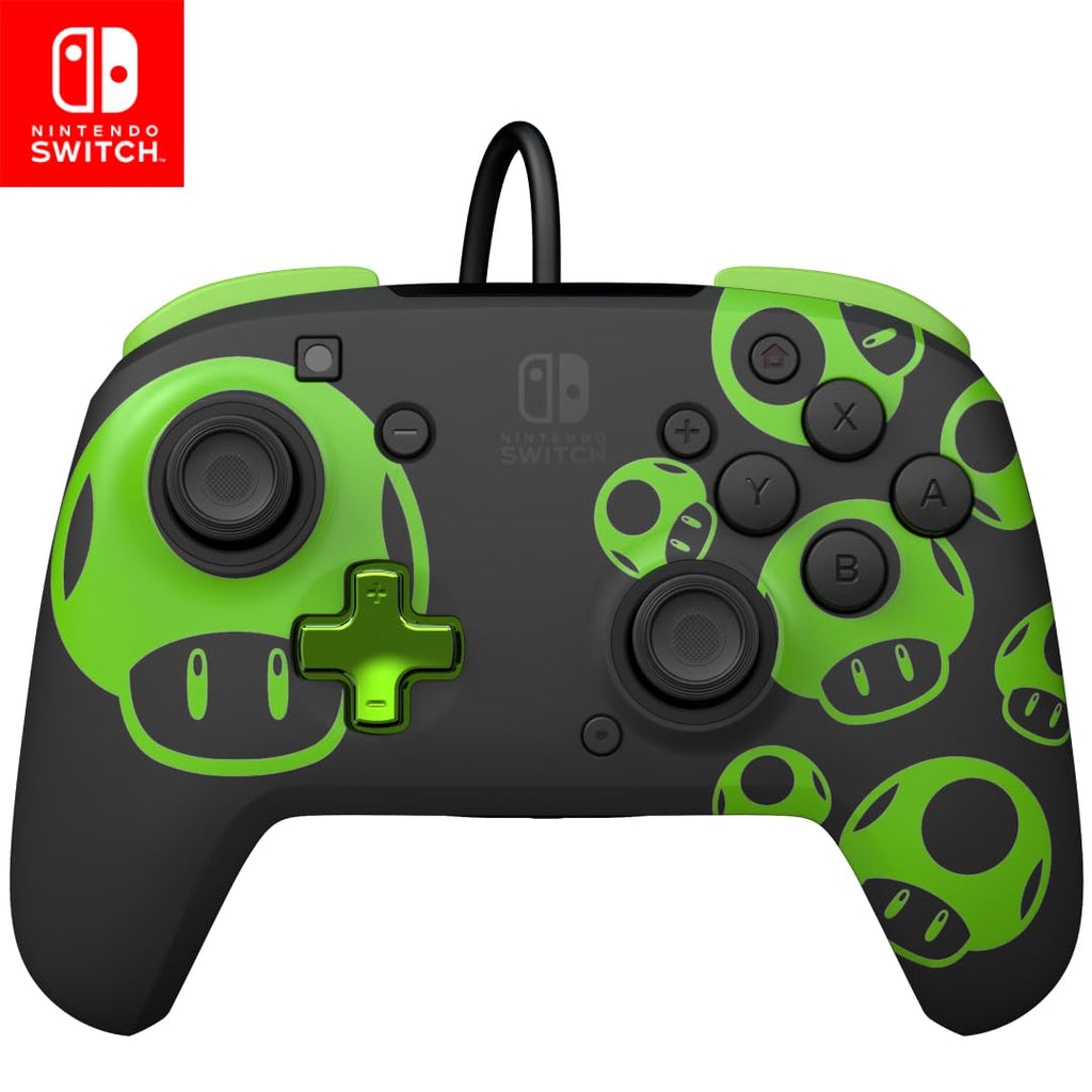 PDP Rematch Wired Gaming Controller: 1-Up Mushroom, Nintendo Switch 2, Lite | Switch Licensed, OLED, Glow-in-the-Dark Design, Audio Controls, 2 Mappable Back Buttons, Gamepad, Super Mario 1-Up Mushroom