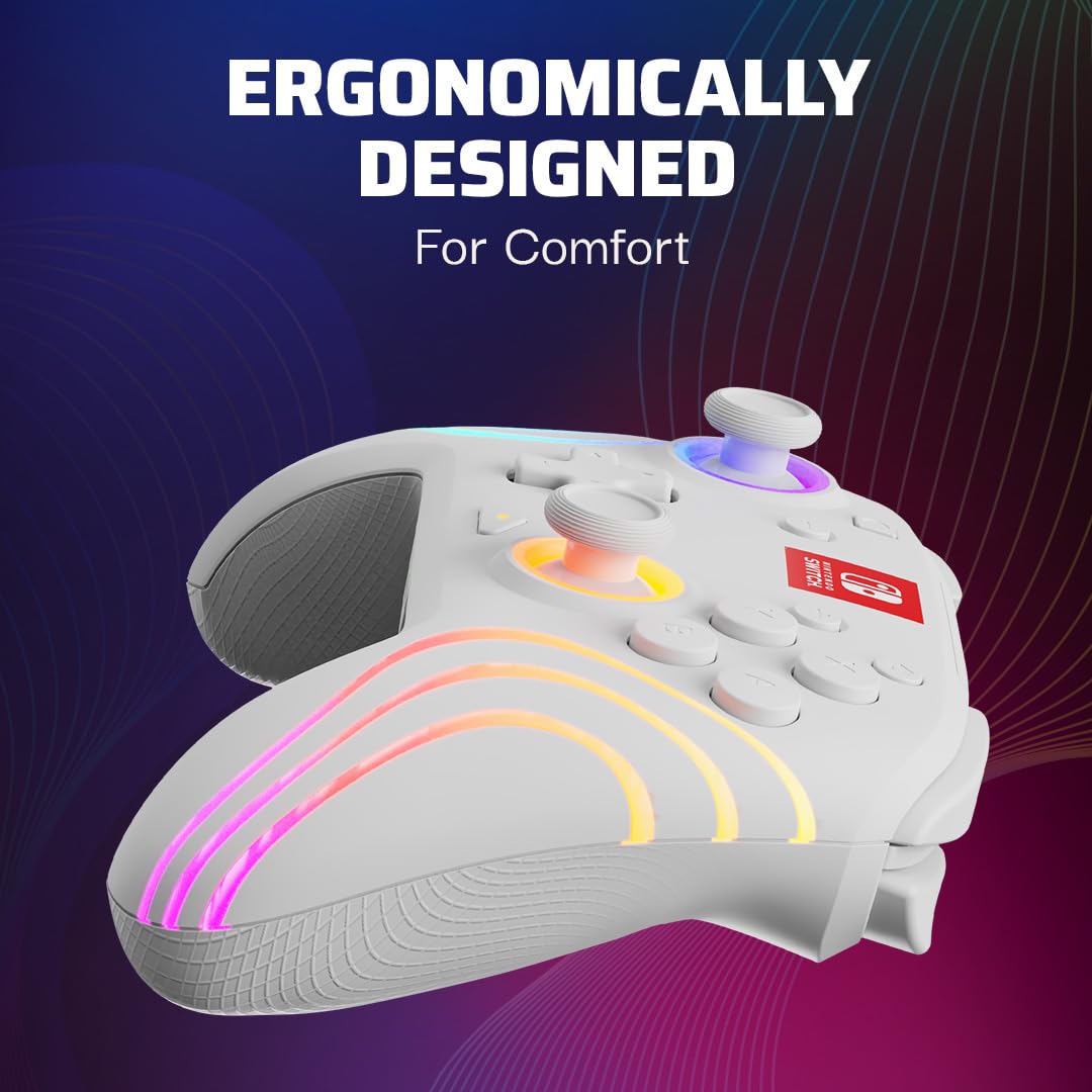 PDP Afterglow Wave Wireless RGB Gaming Controller for Nintendo Switch 2 | Nintendo Switch Lite. OLED. RGB LED Lighting. App Customization. Rechargeable 20-Hr Battery. 2 Mappable Back Buttons. White
