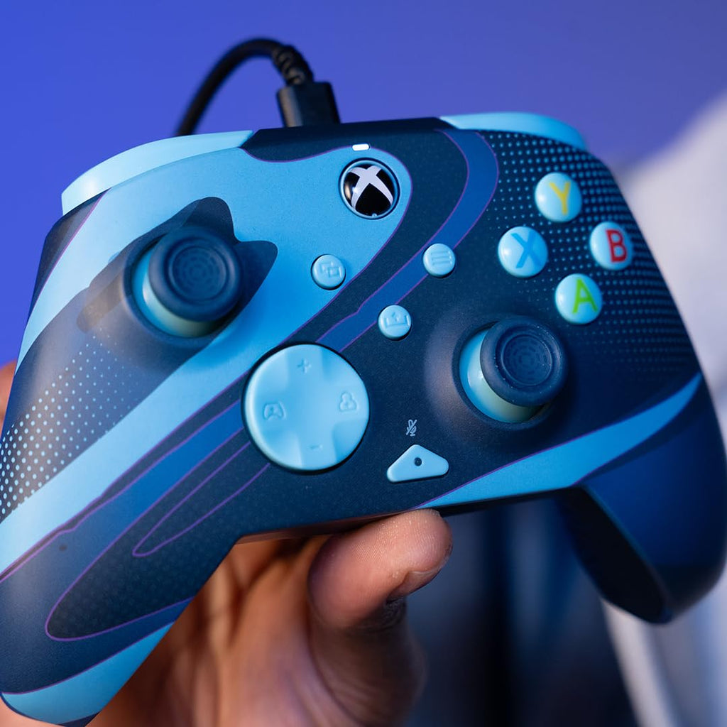 PDP Gaming REMATCH GLOW Enhanced Wired ControllerLicensed Xbox Series X|S Gamepad, Xbox One, Windows PC, Mappable Back Buttons, Audio Controls, Customizable Companion App: Blue Tide Glow in the Dark
