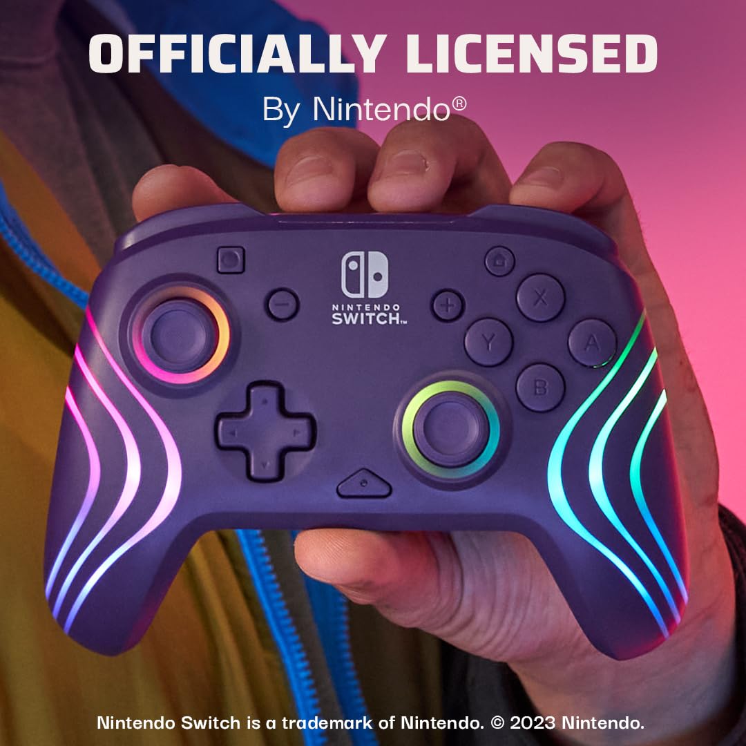 PDP Afterglow Wave Wireless RGB Gaming Controller for Nintendo Switch 2 | Nintendo Switch Lite. OLED. RGB LED Lighting. App Customization. Rechargeable 20-Hr Battery. 2 Mappable Back Buttons. Purple