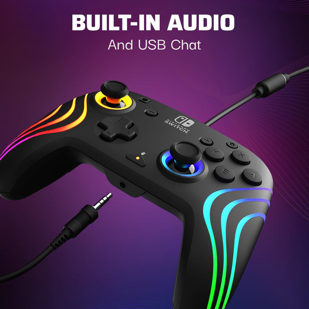 PDP Afterglow Wave Wired RGB Gaming Controller - Officially Licensed for Nintendo Switch. Switch Lite & Switch - OLED Model. Nintendo Switch 2. Customizable Lighting. RGB - Black