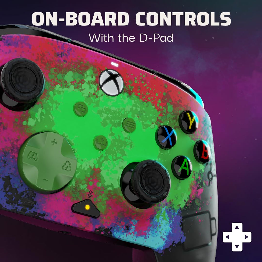PDP Gaming REMATCH GLOW Enhanced Wired ControllerLicensed Xbox Series X|S Gamepad, Xbox One, Windows PC, Mappable Back Buttons, Audio Control, Customizable Companion App: Space Dust Glow in the Dark