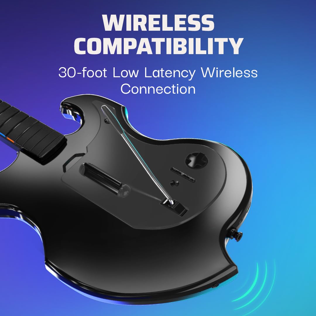 PDP Riffmaster Wireless Guitar Controller for Nintendo Switch 2. Lite. OLED | Licensed for Switch. Fortnite Festival. Rechargeable 40-Hr Battery. Collapsible Design. 2 Mappable Buttons. Audio Jack. Black