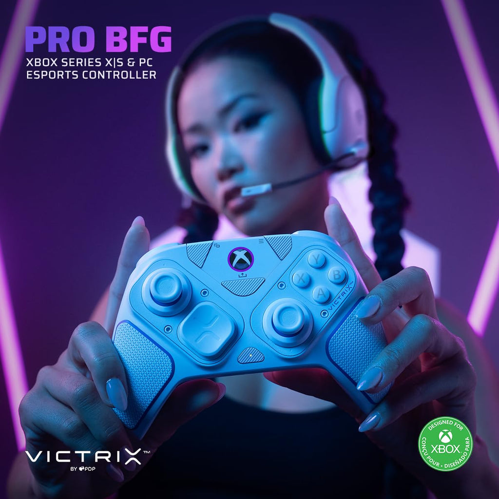 Victrix Pro BFG Wireless Gaming Controller - Xbox Series X|S. Xbox One & PC | Dolby Atmos. 4 Mappable Back Buttons. Interchangeable Thumbsticks & D-Pads. Customizable Hair Triggers & Paddles. White