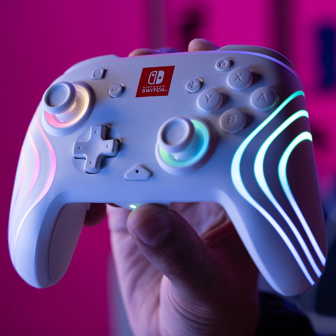 PDP Afterglow Wave Wireless RGB Gaming Controller for Nintendo Switch 2 | Nintendo Switch Lite. OLED. RGB LED Lighting. App Customization. Rechargeable 20-Hr Battery. 2 Mappable Back Buttons. White