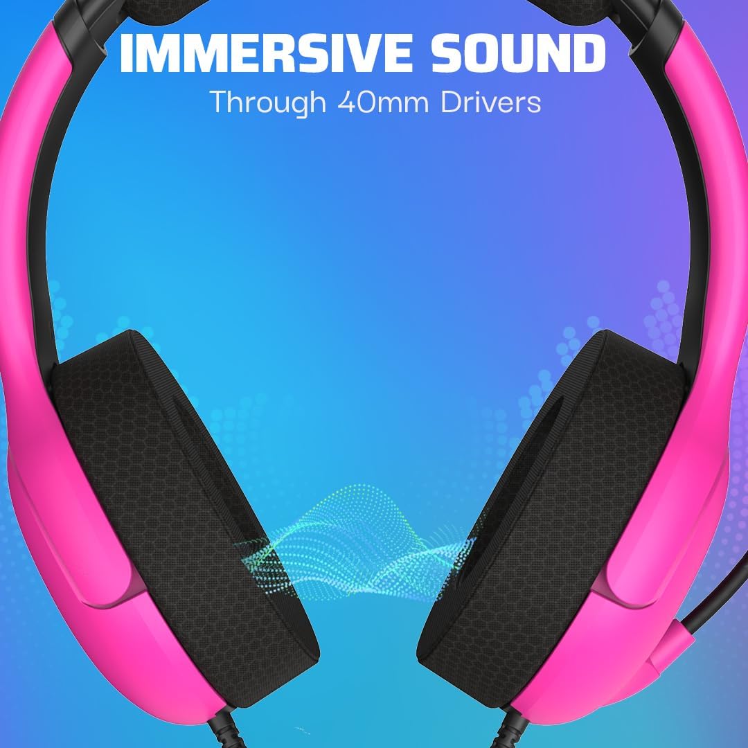 PDP AIRLITE Wired Stereo Gaming Headset. Officially Licensed Sony PlayStation 5. PS5/PS4/PS3/PC. Lightweight Durable Headphones. 3.5mm Audio Jack. Noise-canceling Flip-to-Mute Mic. Nebula Pink