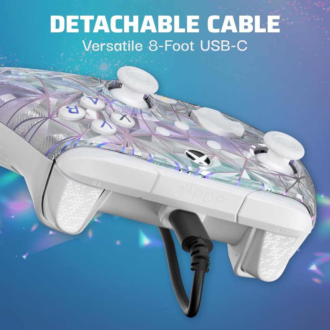 PDP Gaming REMATCH Enhanced Wired Gaming ControllerLicensed Xbox Series X|S Gamepad, Xbox One, Windows PC, Mappable Back Buttons, Customizable, Audio Control, Companion App: Frost Diamond (Metallic)