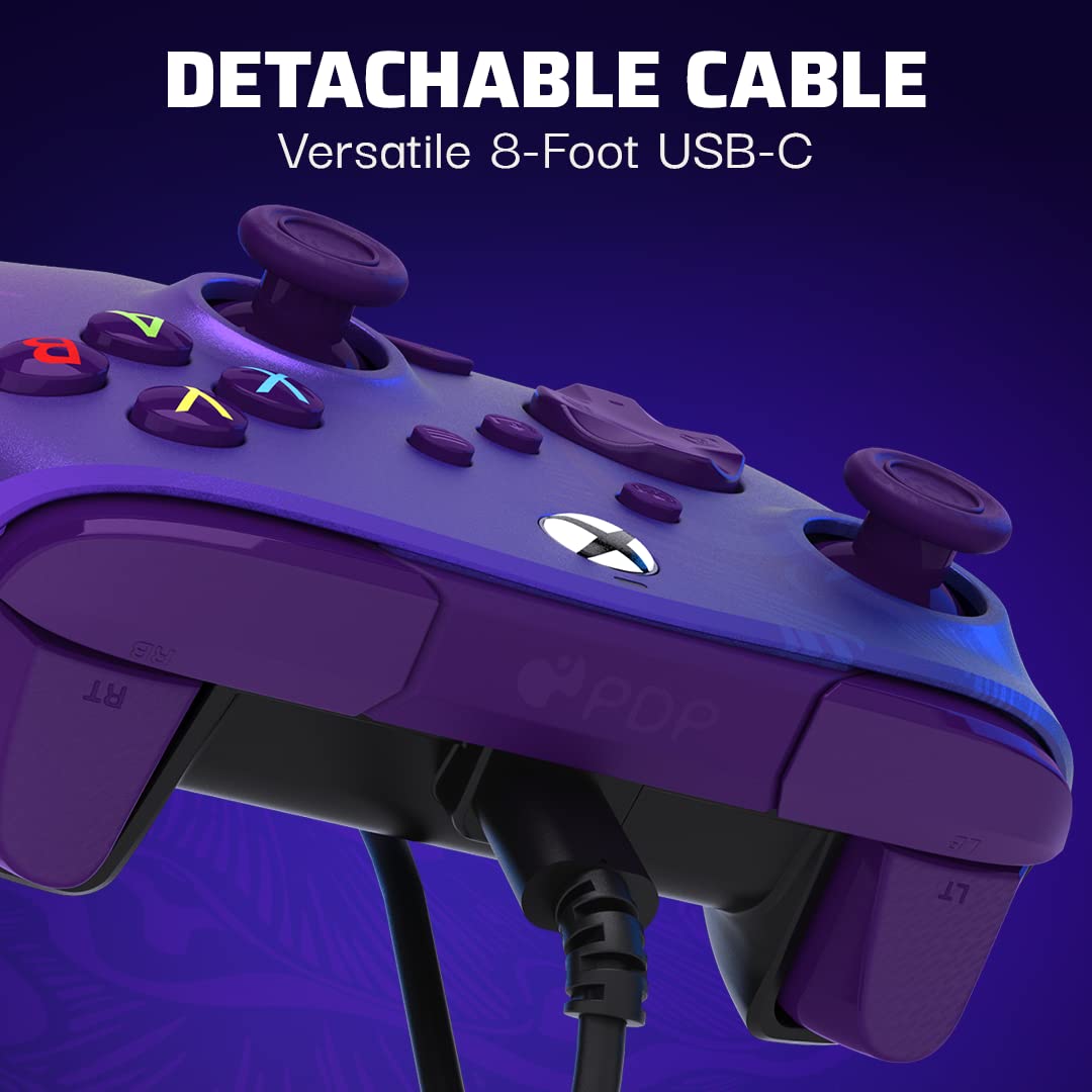 PDP Rematch Enhanced Wired Gaming Controller for Xbox Series X|S & Xbox One | Licensed for Xbox & PC. 2 Mappable Back Buttons. Adjustable Triggers. Audio Controls. Companion App. Gamepad. Purple Fade