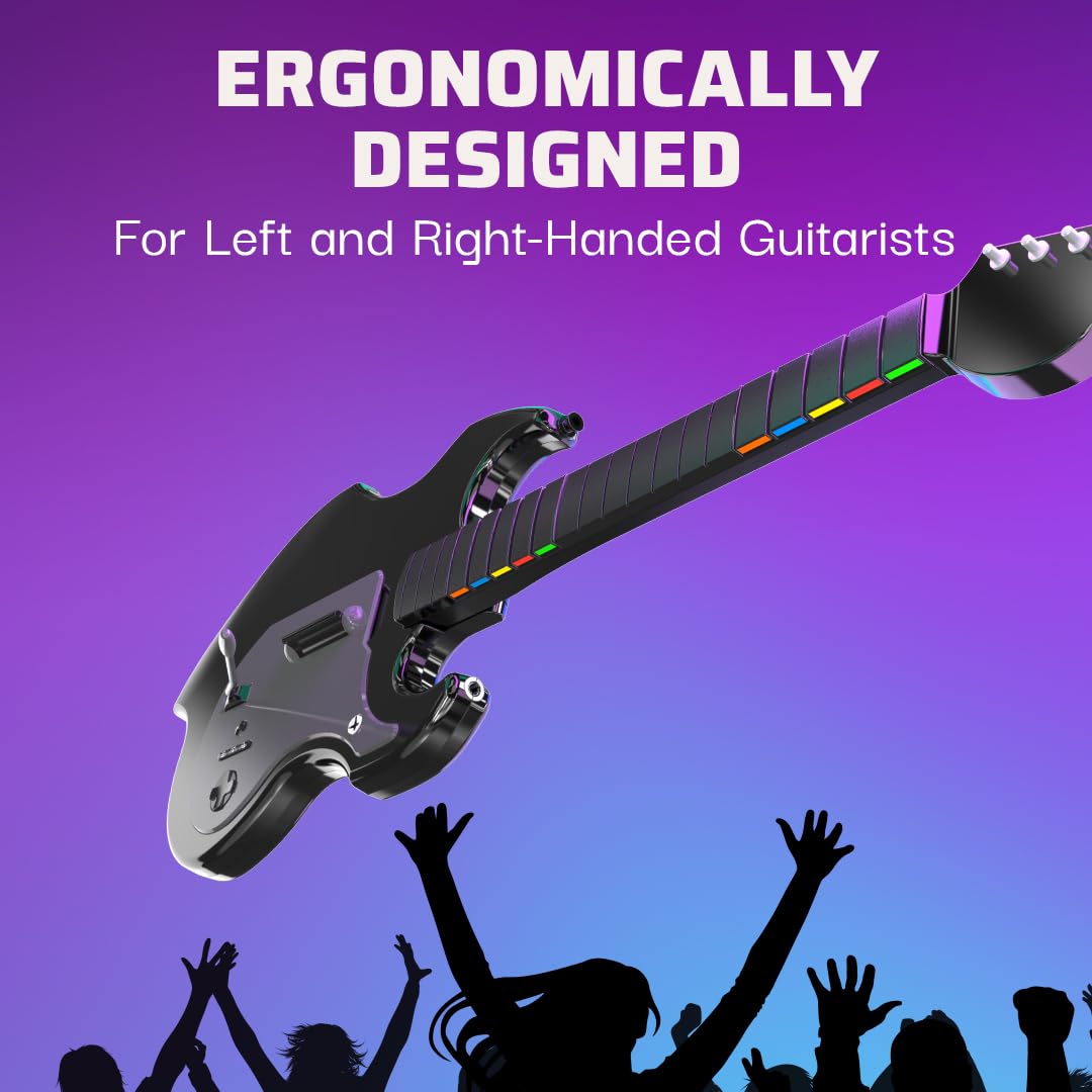 PDP Riffmaster Wireless Guitar Controller for Xbox Series X|S. Xbox One. PC | Licensed for Xbox. Rock Band 4 & Fortnite Festival. 3.5mm audio jack. Rechargeable 36-Hr Battery. Collapsible Design - Black