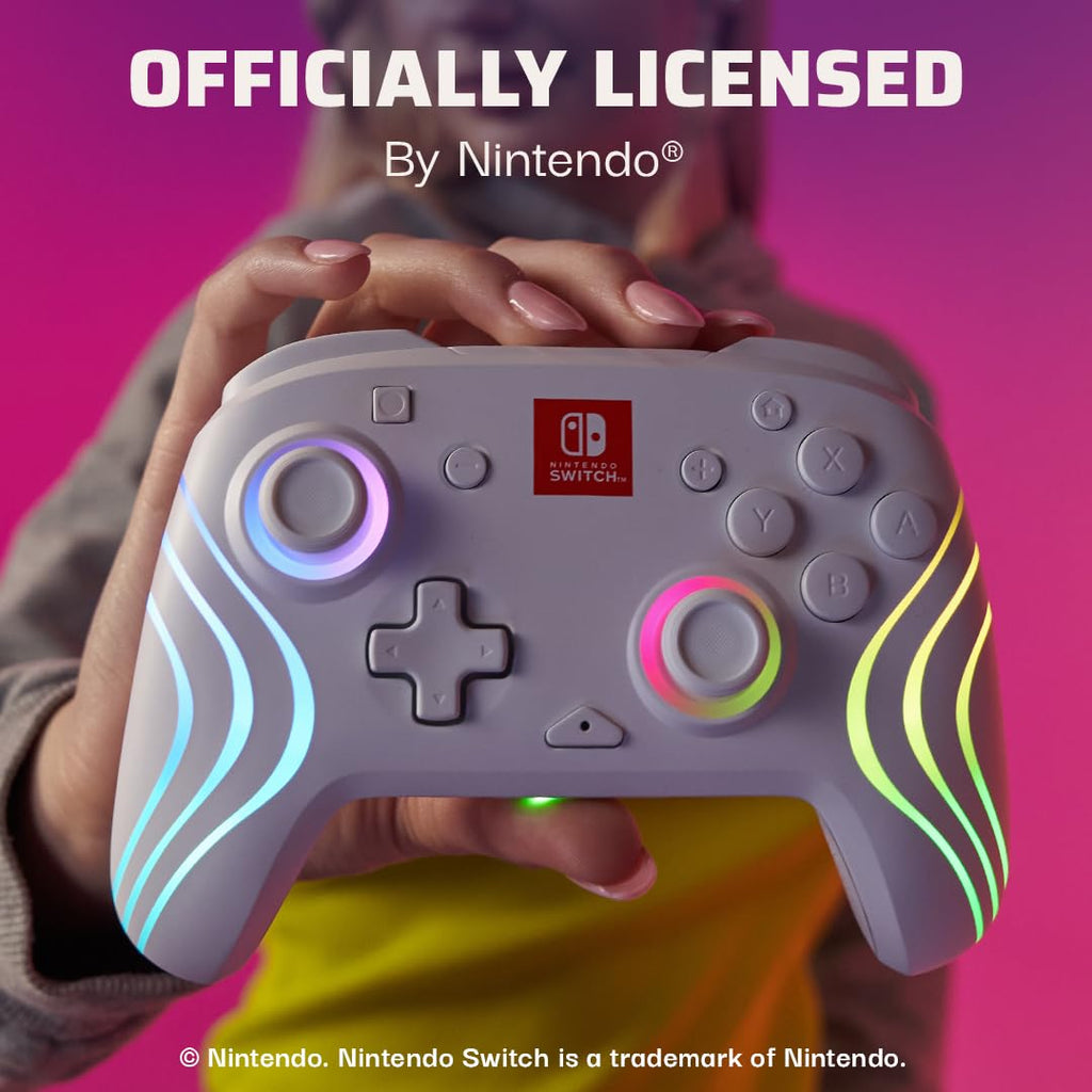 PDP Afterglow Wave Wireless RGB Gaming Controller for Nintendo Switch 2 | Nintendo Switch Lite. OLED. RGB LED Lighting. App Customization. Rechargeable 20-Hr Battery. 2 Mappable Back Buttons. White
