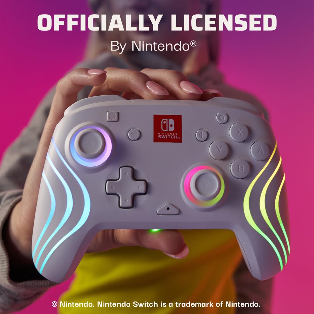 PDP Afterglow Wave Wireless RGB Gaming Controller for Nintendo Switch 2 | Nintendo Switch Lite. OLED. RGB LED Lighting. App Customization. Rechargeable 20-Hr Battery. 2 Mappable Back Buttons. White