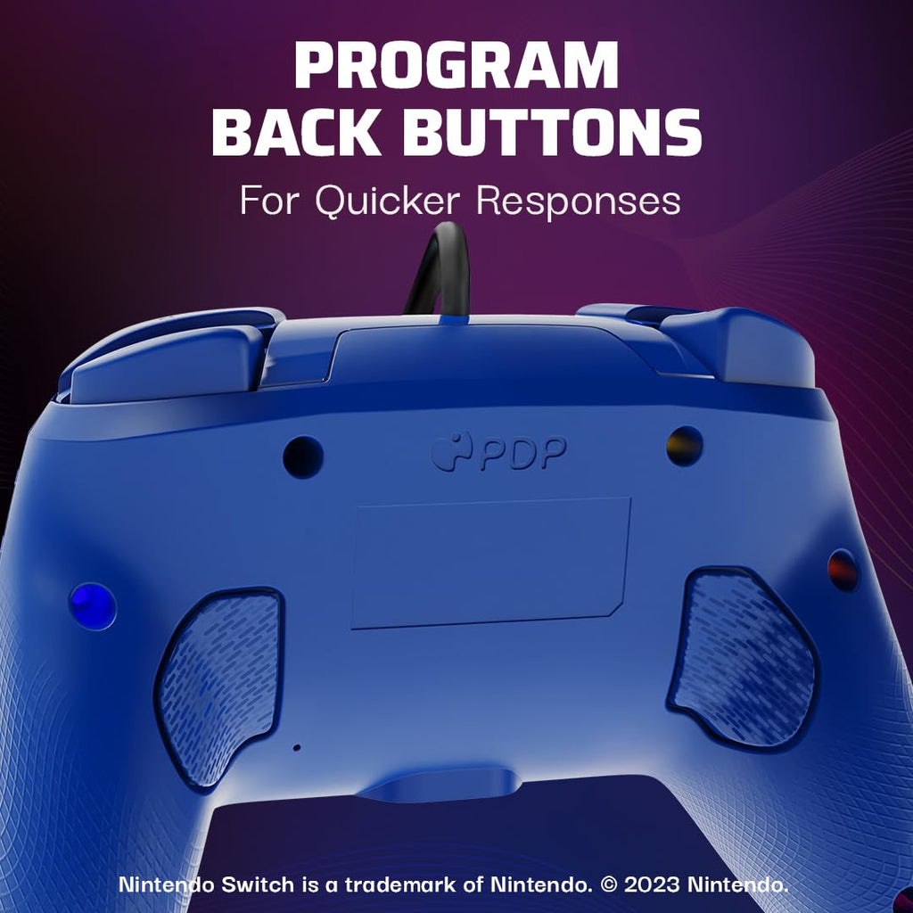 PDP Afterglow Wave Wired RGB Gaming Controller for Nintendo Switch 2. Lite | Also works with Switch OLED. RGB LED Lighting. 2 Mappable Back Buttons. Audio Controls. Headset Jack. Motion Controls. Blue