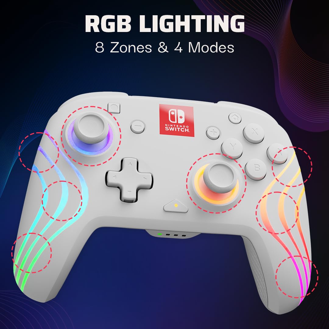 PDP Afterglow Wave Wireless RGB Gaming Controller for Nintendo Switch 2 | Nintendo Switch Lite. OLED. RGB LED Lighting. App Customization. Rechargeable 20-Hr Battery. 2 Mappable Back Buttons. White