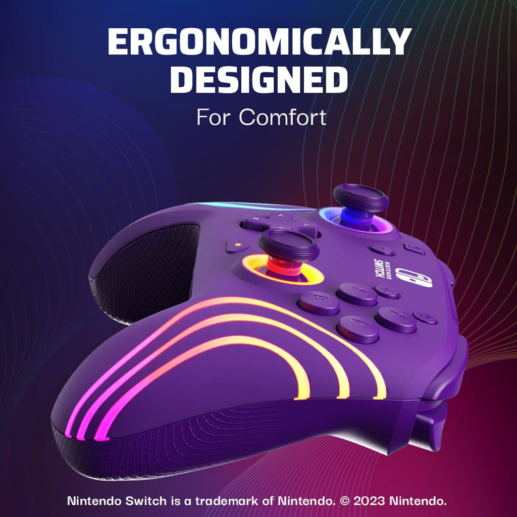 PDP Afterglow Wave Wireless RGB Gaming Controller for Nintendo Switch 2 | Nintendo Switch Lite. OLED. RGB LED Lighting. App Customization. Rechargeable 20-Hr Battery. 2 Mappable Back Buttons. Purple