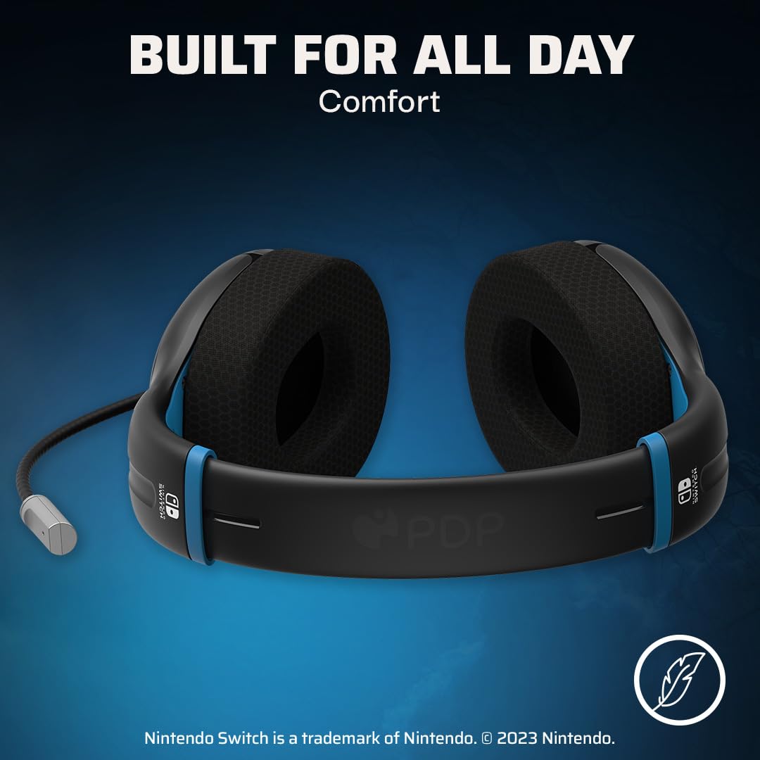 PDP Gaming AIRLITE Stereo Headset with Mic for Nintendo Switch/Lite/OLED - Wired Power Noise Cancelling Microphone. Lightweight. Soft Comfort On Ear Headphones (Moonlight Black/Blue)
