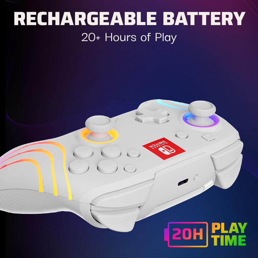 PDP Afterglow Wave Wireless RGB Gaming Controller for Nintendo Switch 2 | Nintendo Switch Lite. OLED. RGB LED Lighting. App Customization. Rechargeable 20-Hr Battery. 2 Mappable Back Buttons. White