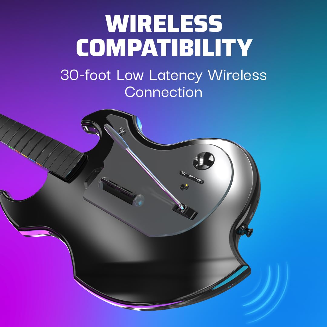PDP Riffmaster Wireless Guitar Controller for PS5. PS4. PlayStation. PC | Licensed by Sony. Rock Band 4 & Fortnite Festival. 3.5mm audio jack. Rechargeable 36-Hr Battery. Collapsible Design - Black