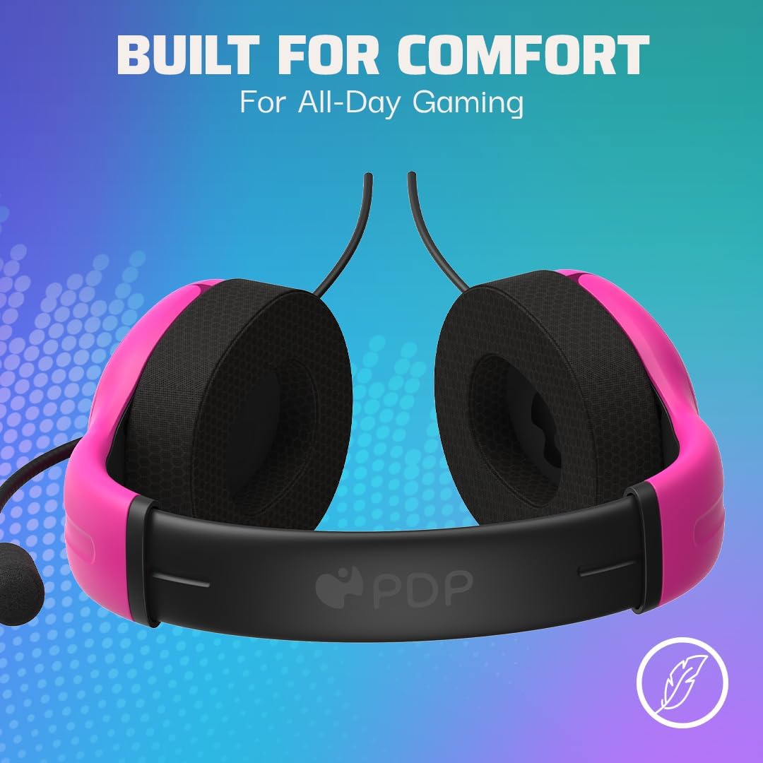 PDP AIRLITE Wired Stereo Gaming Headset. Officially Licensed Sony PlayStation 5. PS5/PS4/PS3/PC. Lightweight Durable Headphones. 3.5mm Audio Jack. Noise-canceling Flip-to-Mute Mic. Nebula Pink