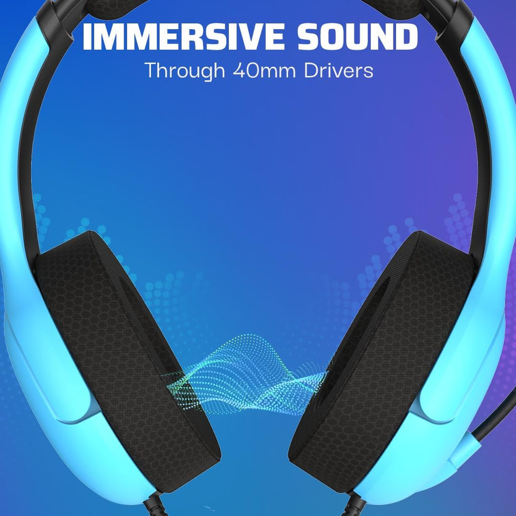 PDP AIRLITE Wired Stereo Gaming Headset. Officially Licensed by Sony PlayStation 5. PS5/PS4/PS3/PC. Lightweight Durable Headphones. 3.5mm Audio Jack. Noise-canceling Flip-to-Mute Mic. Neptune Blue