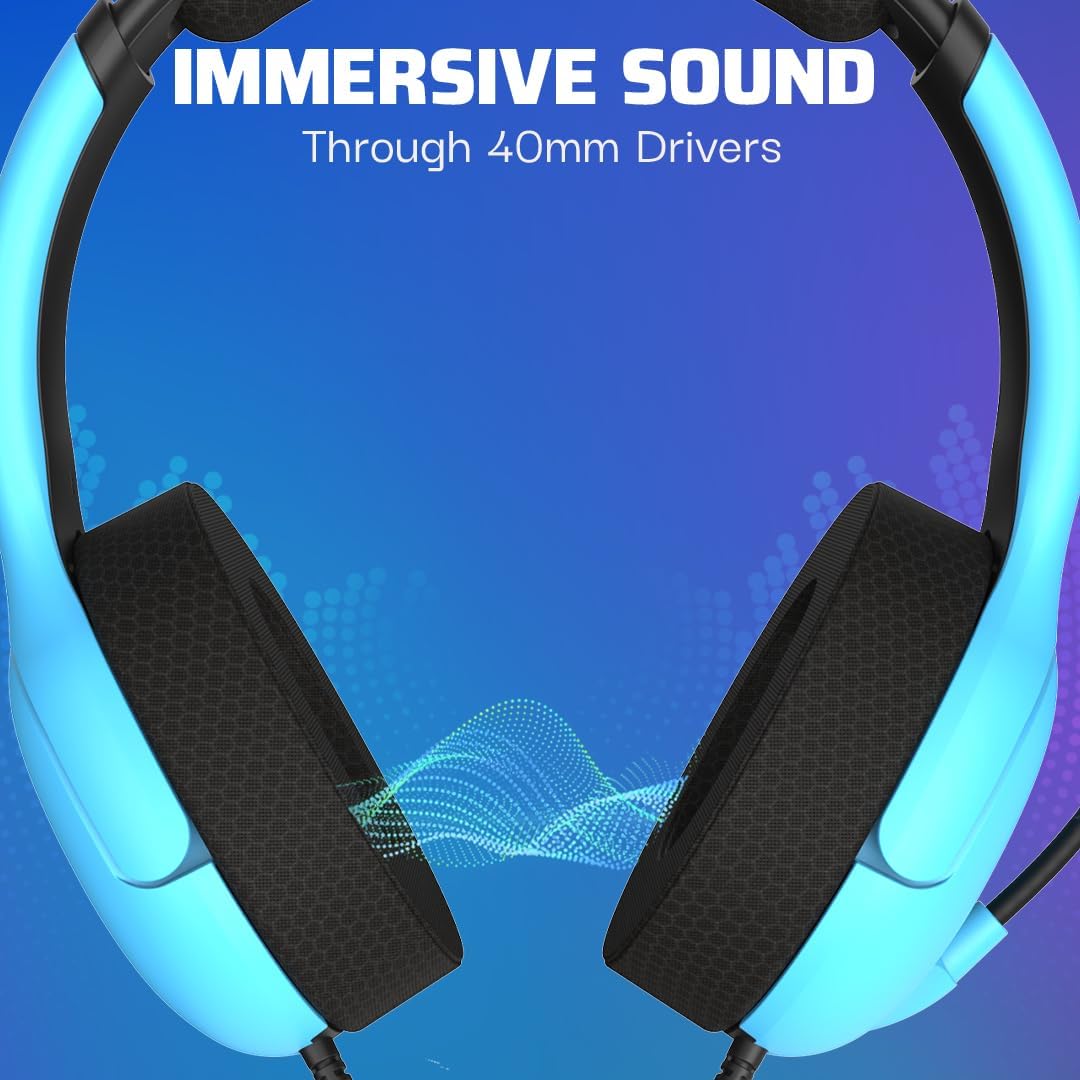PDP AIRLITE Wired Stereo Gaming Headset. Officially Licensed by Sony PlayStation 5. PS5/PS4/PS3/PC. Lightweight Durable Headphones. 3.5mm Audio Jack. Noise-canceling Flip-to-Mute Mic. Neptune Blue