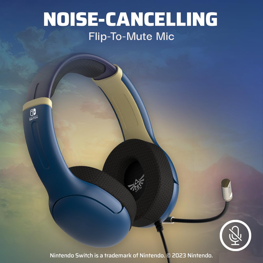 PDP Airlite Wired Gaming Headset for Nintendo Switch 2. Switch Lite. OLED | Flexible Noise-Cancelling Mic. Lightweight Design. Soft Ear Cushions. On-Ear Volume Controls. Zelda Hyrule Blue Edition