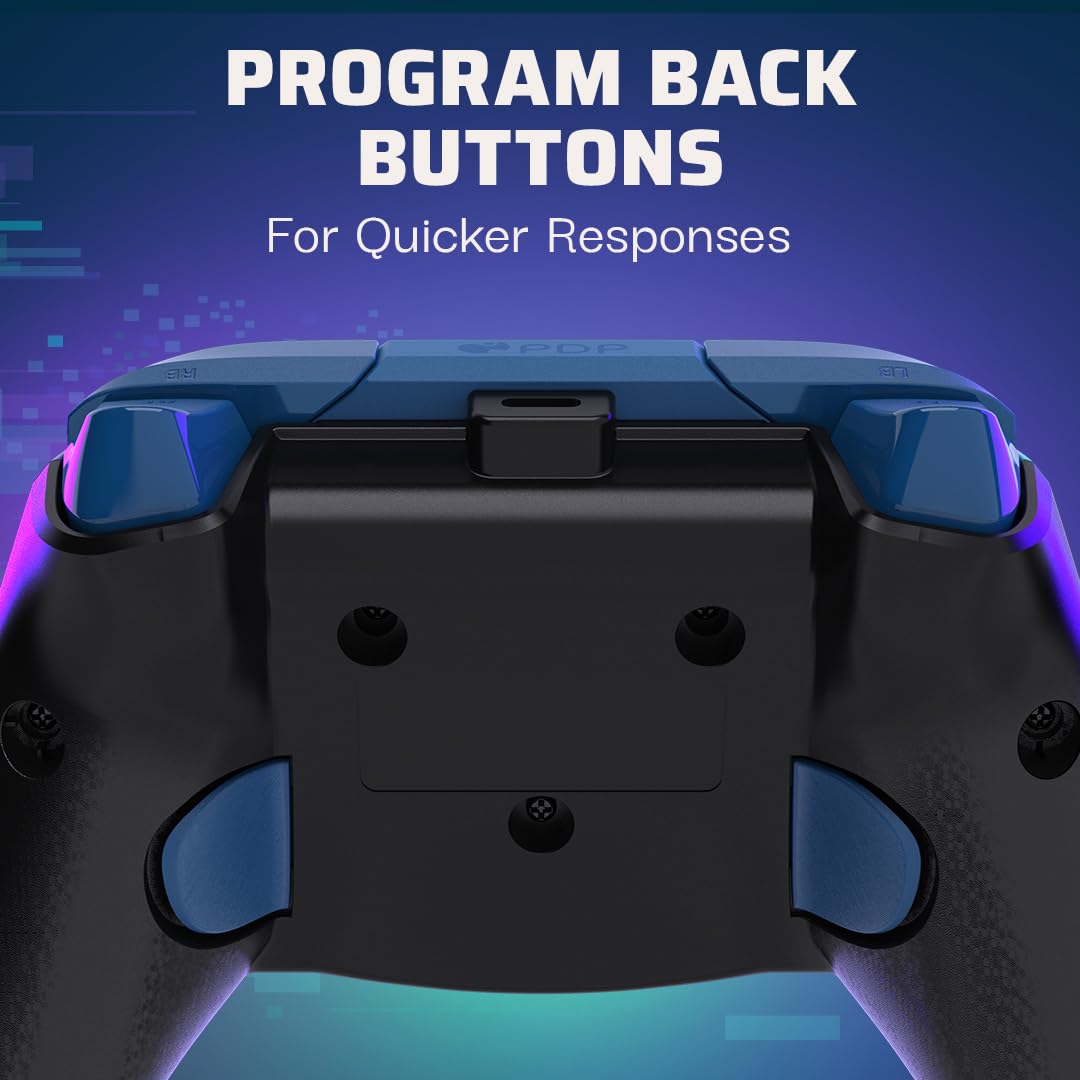 PDP Gaming REMATCH Enhanced Wired Gaming ControllerLicensed Xbox Series X|S Gamepad, Xbox One, PC, Mappable Back Buttons, Customizable Triggers, Audio Control, Companion App: Glitch Green/Blue