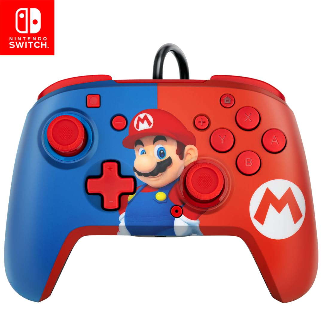 PDP REMATCH Enhanced Wired Power Nintendo Switch Pro Controller. Officially Licensed Switch Lite/OLED Compatible Gamepad. Customizable Programmable Buttons. Super Mario Power Pose (Red & Blue)