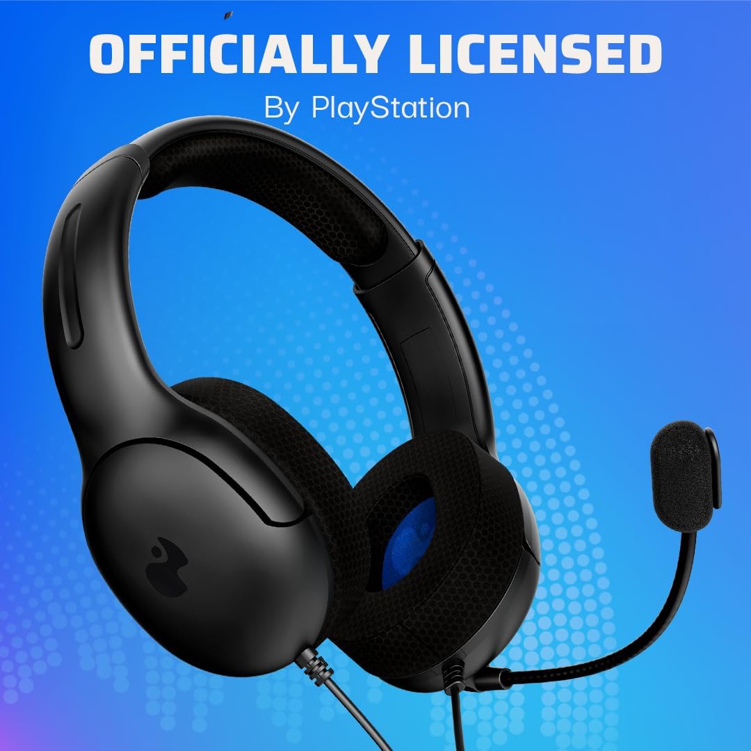PDP AIRLITE Wired Stereo Gaming Headset. Officially Licensed by Sony PlayStation 5. PS5/PS4/PS3/PC. Lightweight Durable Headphones. 3.5mm audio jack. Noise-canceling Flip-to-Mute Mic. Black