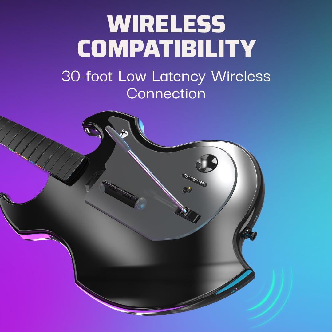 PDP Riffmaster Wireless Guitar Controller for Xbox Series X|S. Xbox One. PC | Licensed for Xbox. Rock Band 4 & Fortnite Festival. 3.5mm audio jack. Rechargeable 36-Hr Battery. Collapsible Design - Black