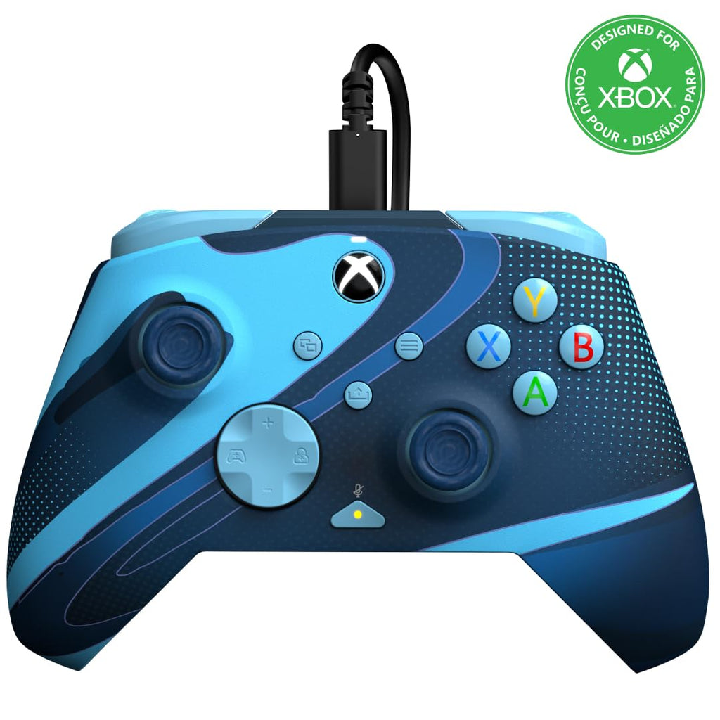 PDP Gaming REMATCH GLOW Enhanced Wired ControllerLicensed Xbox Series X|S Gamepad, Xbox One, Windows PC, Mappable Back Buttons, Audio Controls, Customizable Companion App: Blue Tide Glow in the Dark