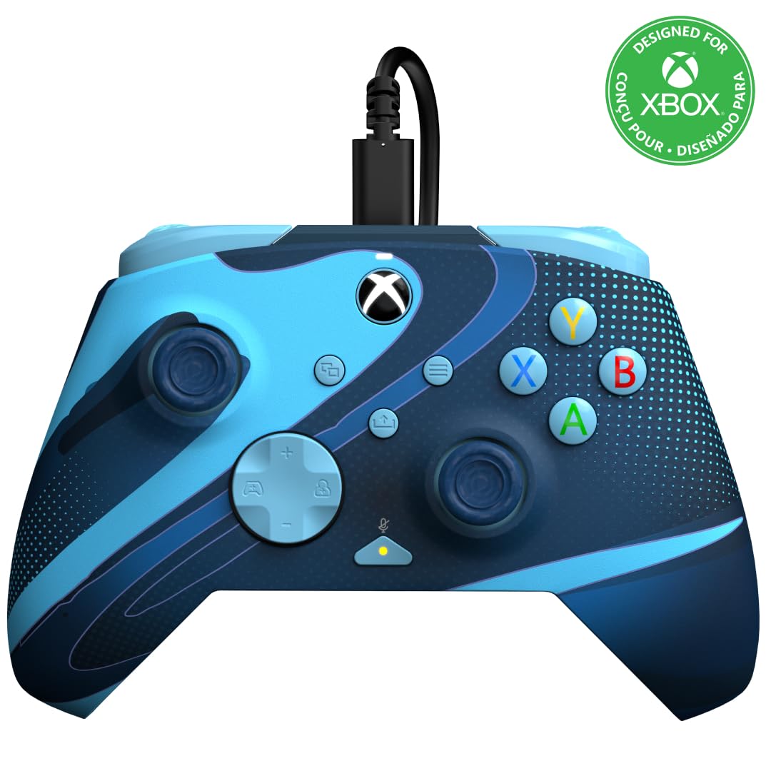 PDP Gaming REMATCH GLOW Enhanced Wired ControllerLicensed Xbox Series X|S Gamepad, Xbox One, Windows PC, Mappable Back Buttons, Audio Controls, Customizable Companion App: Blue Tide Glow in the Dark