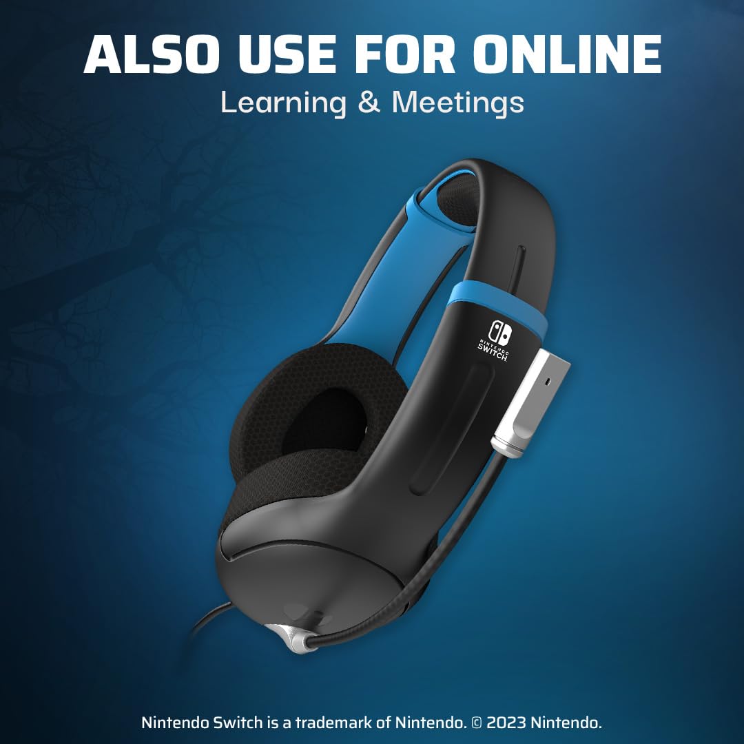 PDP Gaming AIRLITE Stereo Headset with Mic for Nintendo Switch/Lite/OLED - Wired Power Noise Cancelling Microphone. Lightweight. Soft Comfort On Ear Headphones (Moonlight Black/Blue)